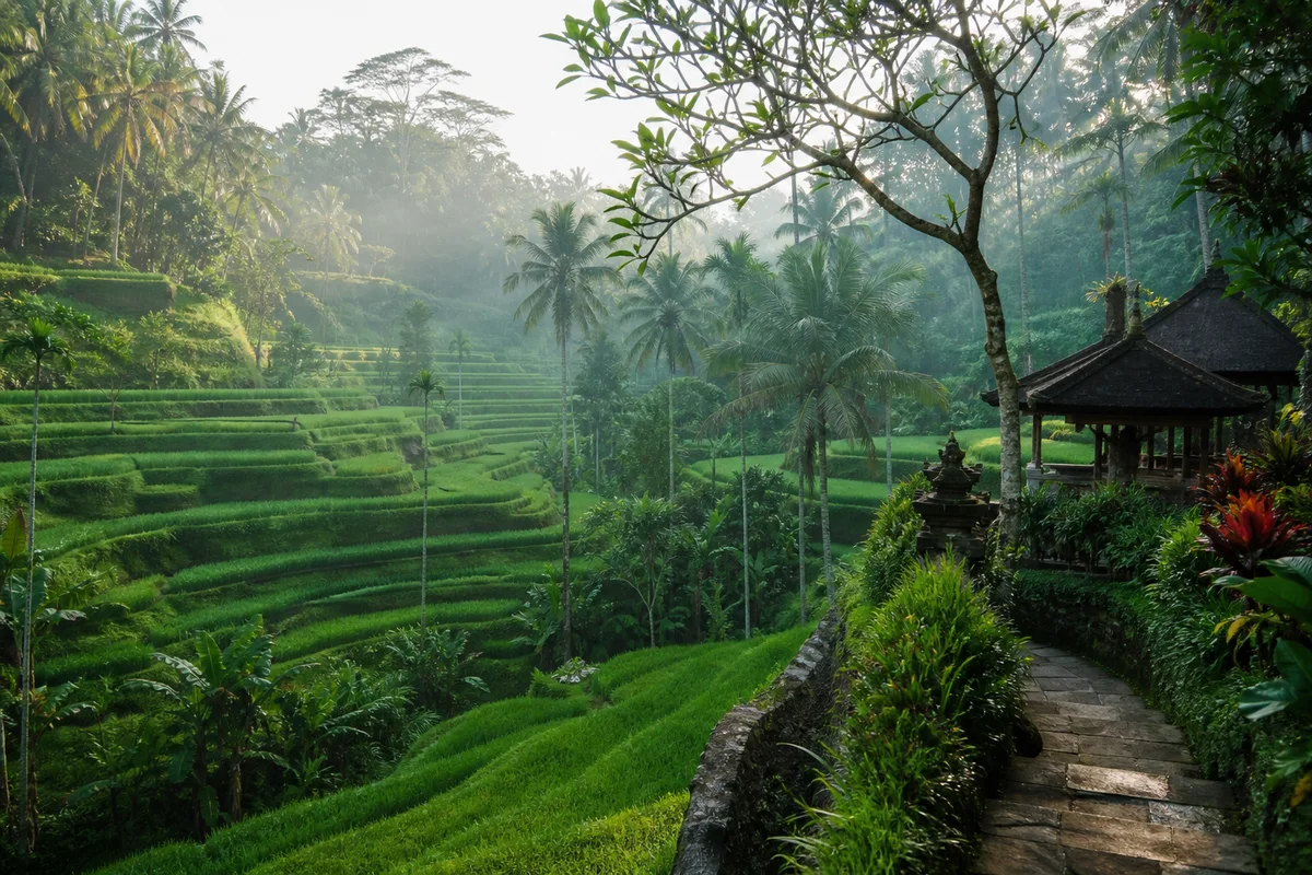 Terasering hijau di Ubud, Bali